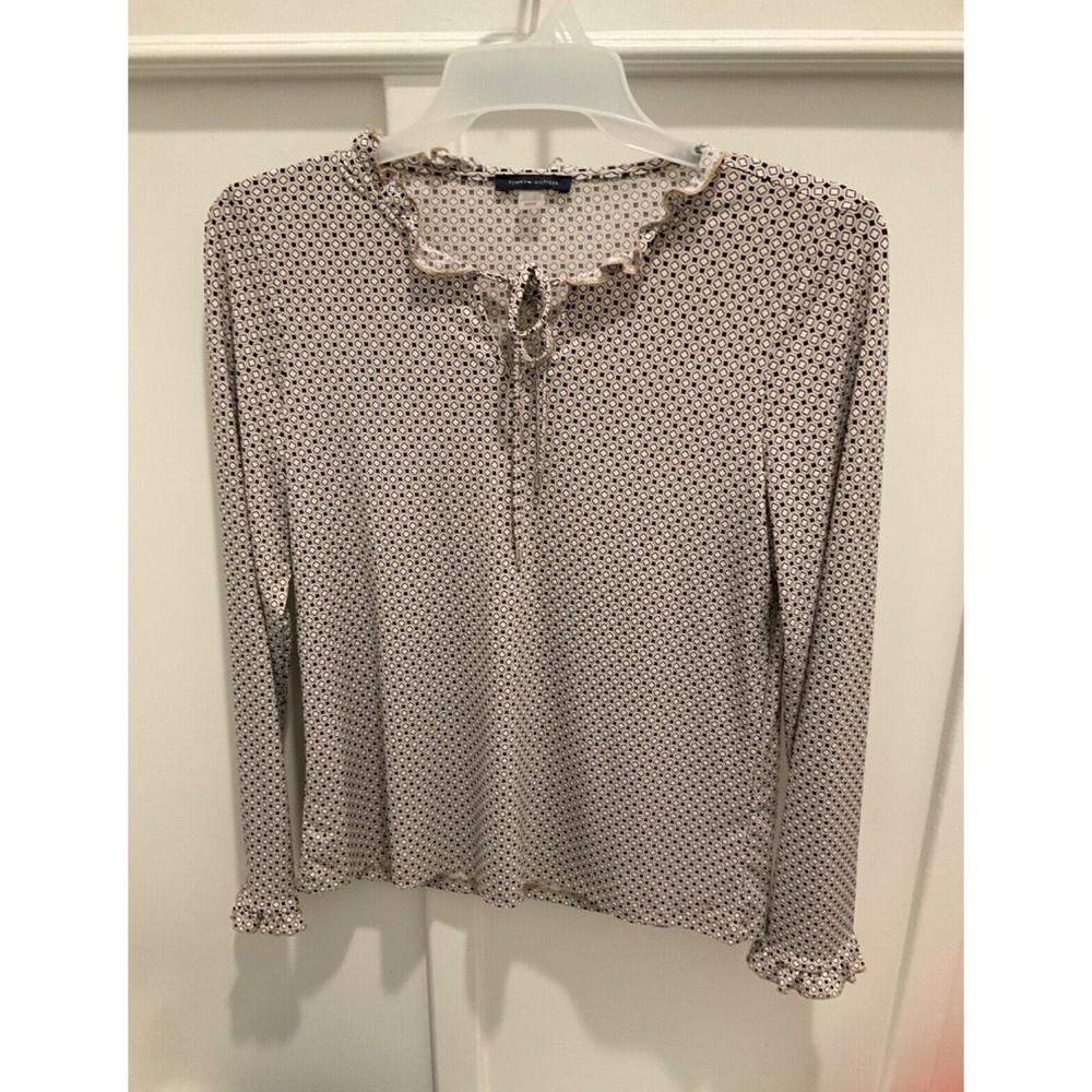 Tommy Hilfiger Women’s Blouson Blouse Size M Floral Long Sleeve V Neck Stretchy